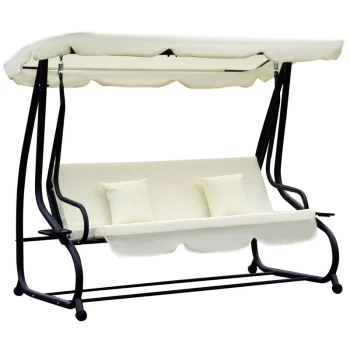 Outsunny - 3 Seater Swing Chair for Outdoor w/ Adjustable Canopy, Cream White