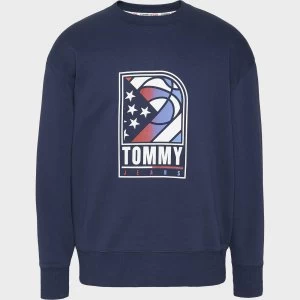 Tommy Jeans Mens Basketball Logo Crewneck Sweatshirt - Twilight Navy - S