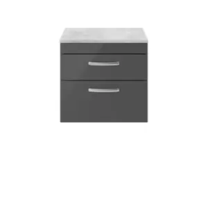 Nuie Athena 600 Wall Hung 2-drawer Vanity & Bellato Grey Worktop - Gloss Grey