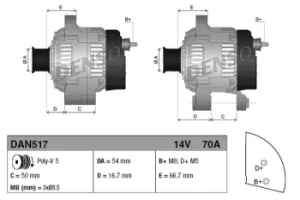 Denso DAN517 Alternator 14 V 70 A