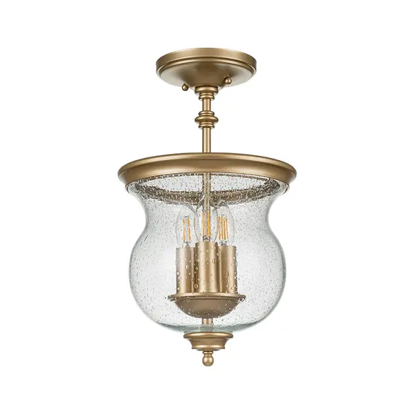 Feiss Feiss Pickering Lane 3 Light Glass Semi-Flush Ceiling Light - Natural Brass