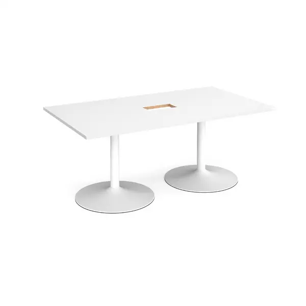 White Trumpet Base Rectangular Boardroom Table with Power Module Cut Out 1800mm - White