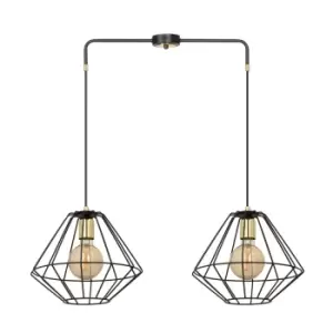 Alteo Black Wire Frame Pendant Ceiling Light 2x E27