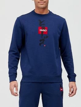 Hugo Boss Dongiri Calligraphy Logo Sweatshirt Indigo Size S Men