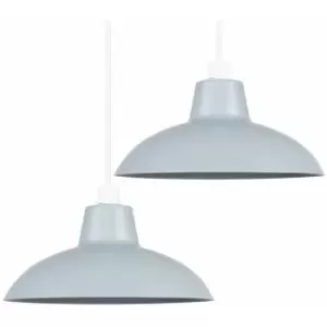 Minisun - 2 x Metal Easy Fit Ceiling Pendant Light Shades - Silver - No Bulb