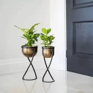 Ivyline Indoor Kensington Brass Metal Round Planter On Stand - H42Cm X W14Cm