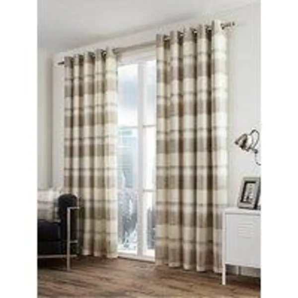 Fusion Balmoral Check 100% Cotton Eyelet Lined Curtains, Slate, 90 x 72" - Fusion BCKSL90726LZU