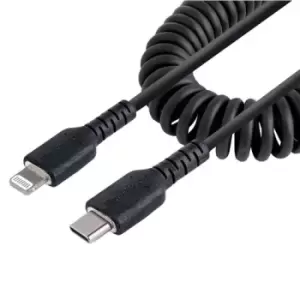 StarTech.com USB C to Lightning Cable 20" / 50cm MFi Certified Coiled iPhone Charger Cable Black Durable TPE Jacket Aramid Fiber Heavy Duty Coil Light