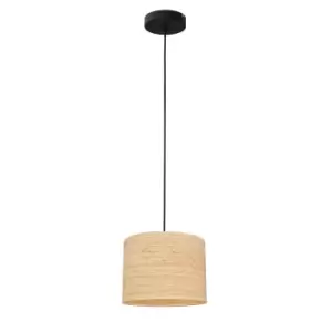 Abba Cylindrical Pendant Ceiling Light Natural Rattan, Black 20cm