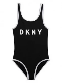 DKNY Girls Logo Swimsuit - Black, Size Age: 12 Years, Women
