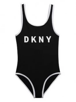 DKNY Girls Logo Swimsuit - Black, Size Age: 14 Years, Women