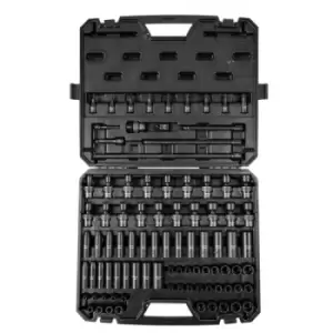 VEVOR 3/8" Drive Impact Socket Set, 90 Piece Socket Set SAE 1/4"-3/4" and Metric 6-19mm, 6 Point Cr-Mo Alloy Steel for Auto Repair, Includes Extension