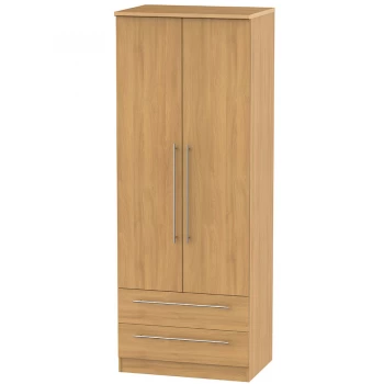 Robert Dyas Edina Ready Assembled Tall 2-Door Wardrobe with Drawers - Modern Oak