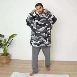 Dreamscene Camo Oversized Hoodie Blanket Wearable Sherpa Sweatshirt Charcoal