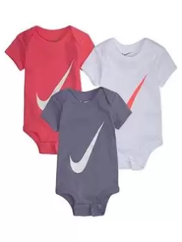 Nike Younger Unisex 3 Pack Swoosh Short Sleeve Bodysuit - Multi, Pink