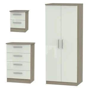 Robert Dyas Kirkhill Wardrobe - Chest of Drawers and Bedside Cabinet Set - Taupe Cedar