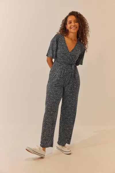 Print Wrap Wide Leg Jumpsuit