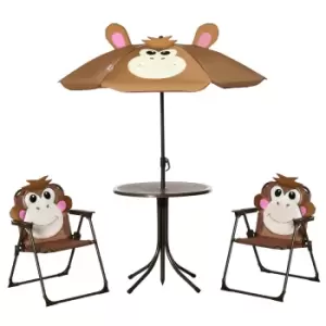 Outsunny Kids Foldable Four Piece Garden Set With Table Chairs Umbrella - Brown