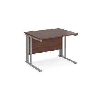 Office Desk 1000mm Rectangular Desk With Cable Managed Leg Walnut Tops With Silver Frames 800mm Depth Maestro 25