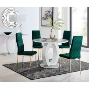 Furniture Box Giovani Round Grey 100Cm Table and 4 Green Velvet Milan Gold Leg Chairs