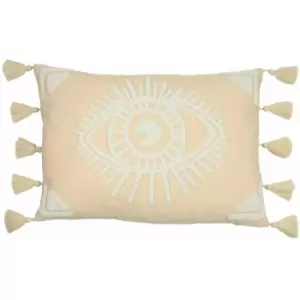 Furn Ashram Eye Motif Tufted Abstract Tasselled Cushion Cover, Blush, 35 x 50 Cm