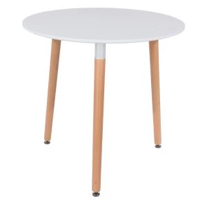 Roloku Round Table with Wooden Legs - White