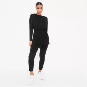 I Saw It First Soft Knit Side Split Tie Waist Top And Legging Set - Black