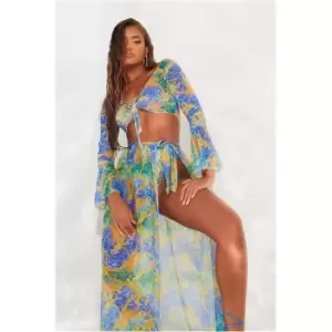 I Saw It First Blue Chain Print Mesh Wrap Beach Top - Blue