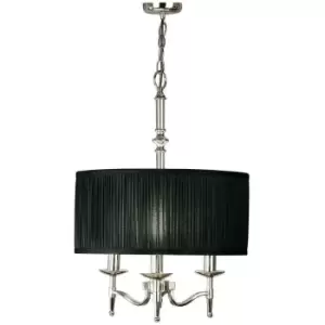 Avery Ceiling Pendant Chandelier Light 3 Lamp Bright Nickel & Black Round Shade