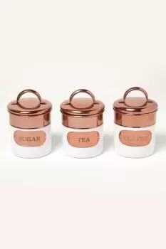 Set of 3 Rose Gold Tea Coffee Sugar Canister Tins