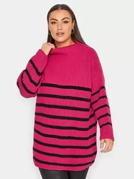 Yours Luxury Stripe High Neck Jumper - Pink, Size 30-32, Women