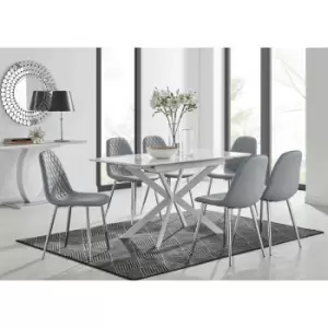 Lira 120 Extending Dining Table and 6 Grey Corona Faux Leather Dining Chairs with Silver Legs Diamond Stitch - Elephant Grey