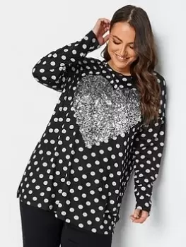 Yours Heart Sequin Printed 3/4 Sleeve Split Hem Top, Black, Size 20, Women