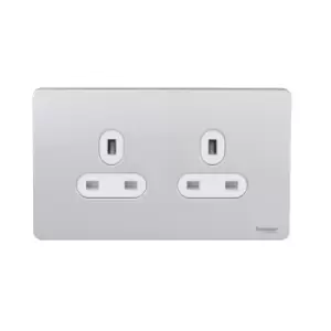 Schneider USFP 13A Single Pole 2G Unswitched Socket White Insert Stainless Steel - GU3460WSS