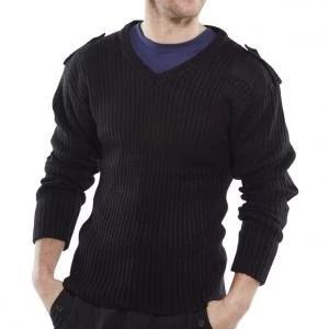 Click Workwear Sweater Military Style V Neck Acrylic S Black Ref