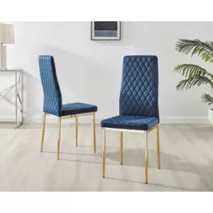 Furniturebox UK - Set of 4 Furniturebox Navy Blue Velvet Milan Dining Chairs With Gold Legs