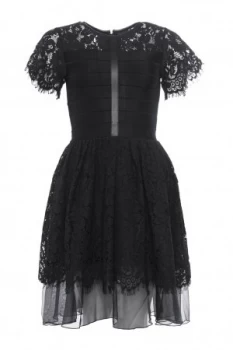 French Connection Shana Spotlight Flared Lace Dress Black