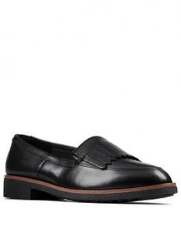 Clarks Griffin Kilt Leather Loafer - Black Leather, Size 8, Women