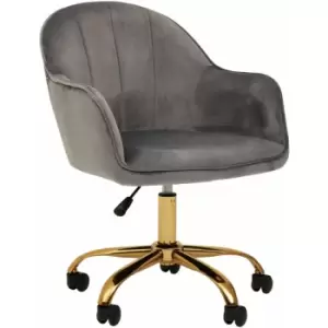 Brent Grey Velvet And Gold Base Home Office Chair - Premier Housewares