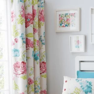 Catherine Lansfield Stab Stitch Floral Eyelet Curtains - Floral Print