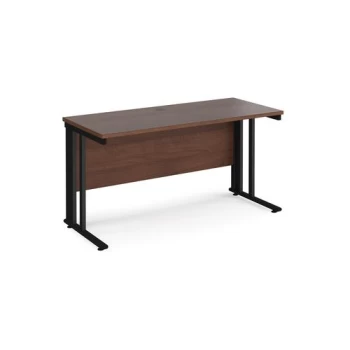 Office Desk 1400mm Rectangular Desk With Cable Managed Leg Walnut Tops With Black Frames 600mm Depth Maestro 25