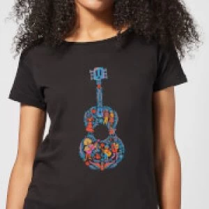 Coco Guitar Pattern Womens T-Shirt - Black - S