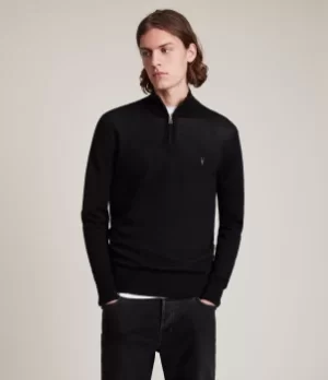 AllSaints Mens Mode Merino Zip Funnel Jumper, Black, Size: XS