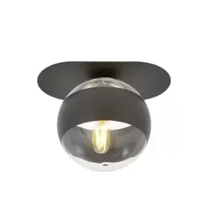 Plaza Black Globe Ceiling Light with Clear,Black Glass Shades, 1x E14