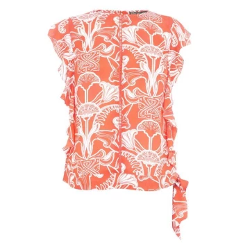 Biba Tie Side Blouse - Orange/Ivory