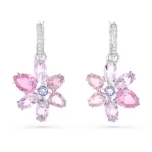 Gema Rhodium Plated Pink Flower Hoop Earrings 5658397