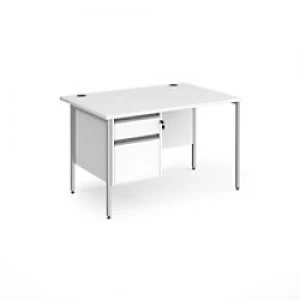 Dams International Straight Desk with White MFC Top and Silver H-Frame Legs and 2 Lockable Drawer Pedestal Contract 25 1200 x 800 x 725mm