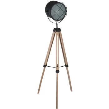 Sienna Lighting - Sienna Dyce Tripod Floor Lamp Black Matt, Wood Clear, Glass Matt