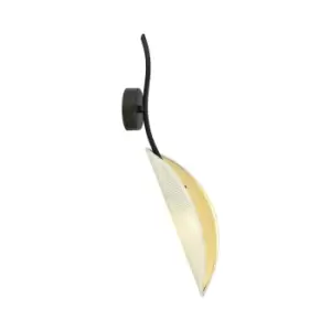 Lotus Black Designer Wall Lamp with White, Gold Fabric Shades, 1x E14