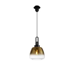 Yorktown E27 Ceiling Pendant With 28cm Trapezium Glass, Matt Black, Brass Gold